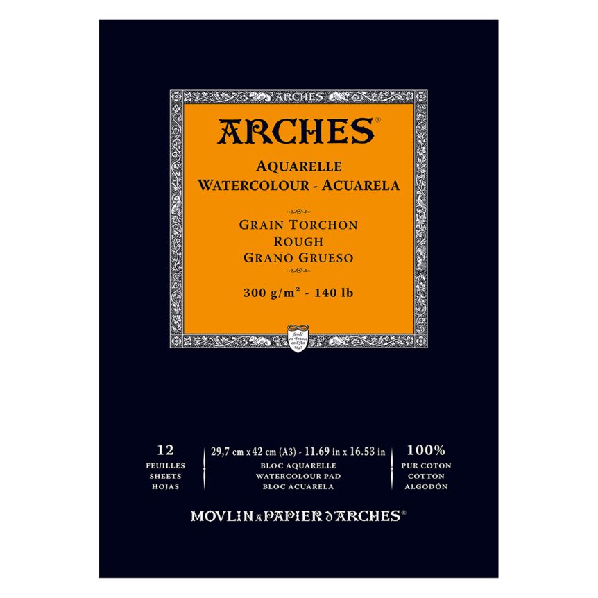 Arches Watercolor Paper Pad 140 lb. Rough Texture - 11.5"x16.5" (12 Sheets)