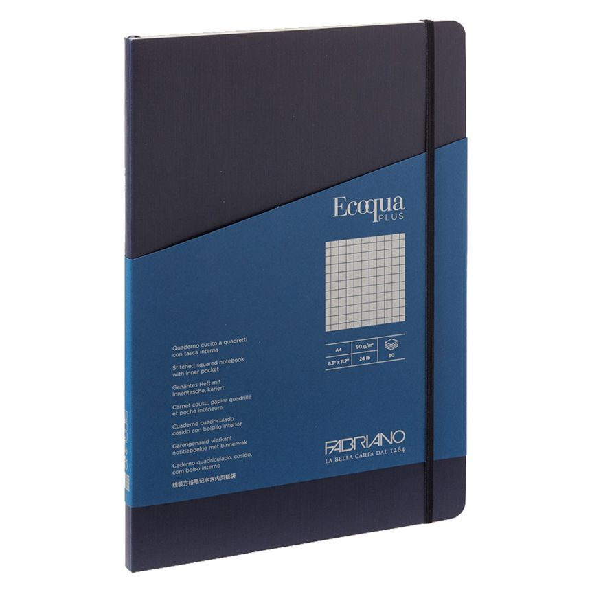 Fabriano EcoQua+ Notebook 8.3 x 11.7" Grid Stitch-Bound Navy