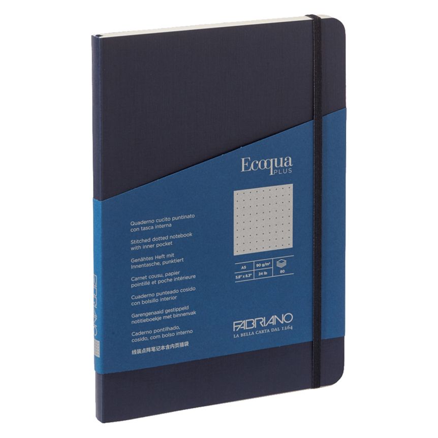 Fabriano EcoQua+ Notebook 5.8 x 8.3" Dot Grid Stitch-Bound Navy