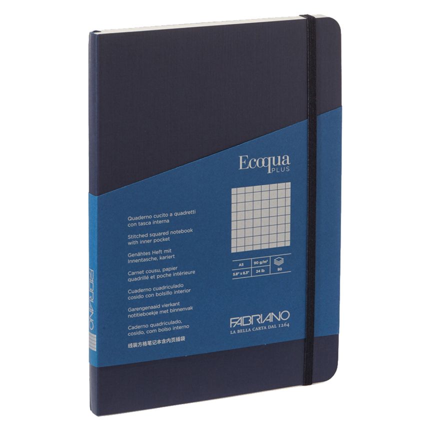 Fabriano EcoQua+ Notebook 5.8 x 8.3" Grid Stitch-Bound Navy
