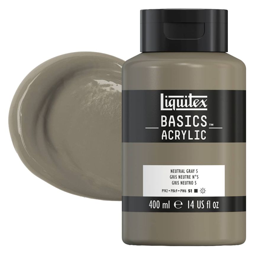 Liquitex Basics Acrylic Paint - Neutral Gray 5, 400ml Bottle