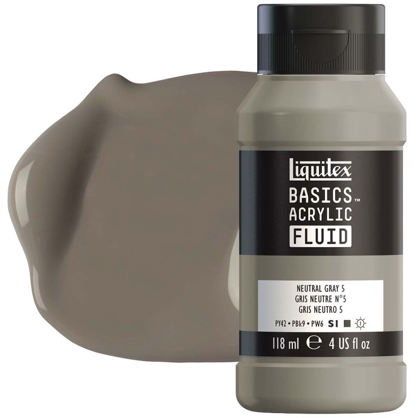 Liquitex BASICS Acrylic Fluid - Neutral Grey 5, 4oz Bottle