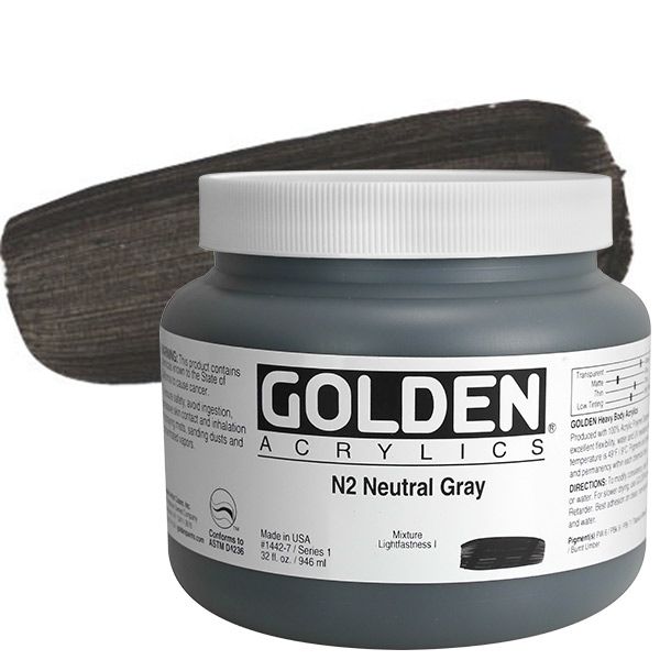 GOLDEN Heavy Body Acrylics - Neutral Grey No. 2, 32oz Jar