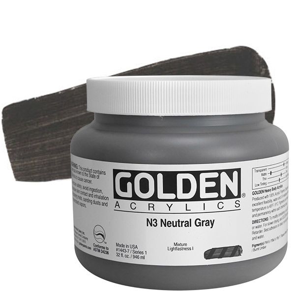 GOLDEN Heavy Body Acrylic 32 oz Jar - Neutral Grey No.3