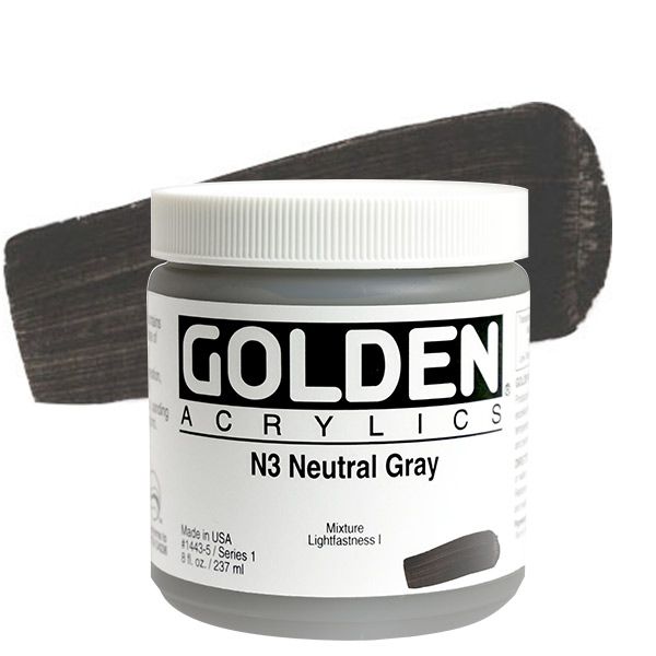 GOLDEN Heavy Body Acrylic 8 oz Jar - Neutral Grey No.3