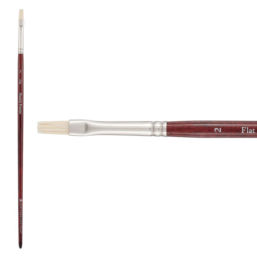 New York Central Munich Premier Bristle Blend Brush, Flat Size #2