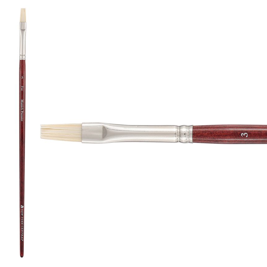 New York Central Munich Premier Bristle Blend Brush, Flat Size #3