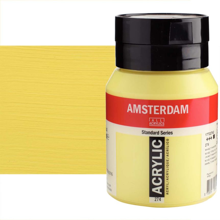Amsterdam Standard Series Acrylic Paint - Nickel Titanium Yellow, 500ml Jar