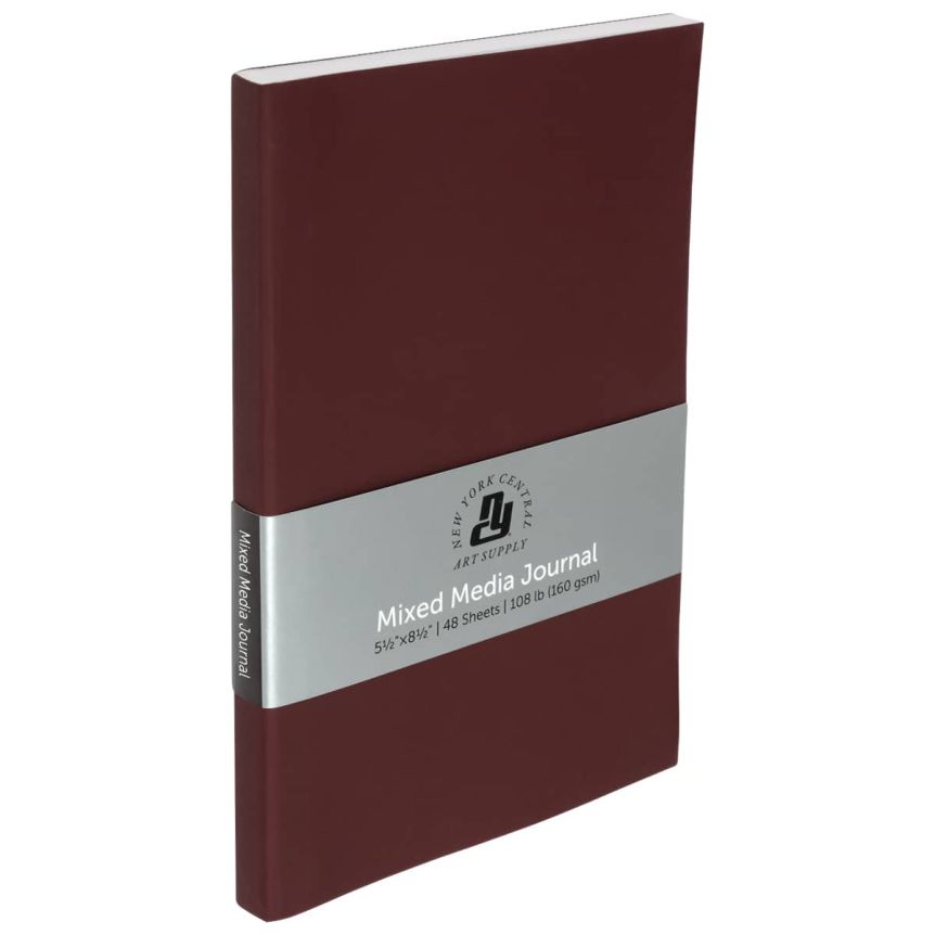 New York Central Mixed Media Journal, 5.5” x 8.5”, Color Burgundy