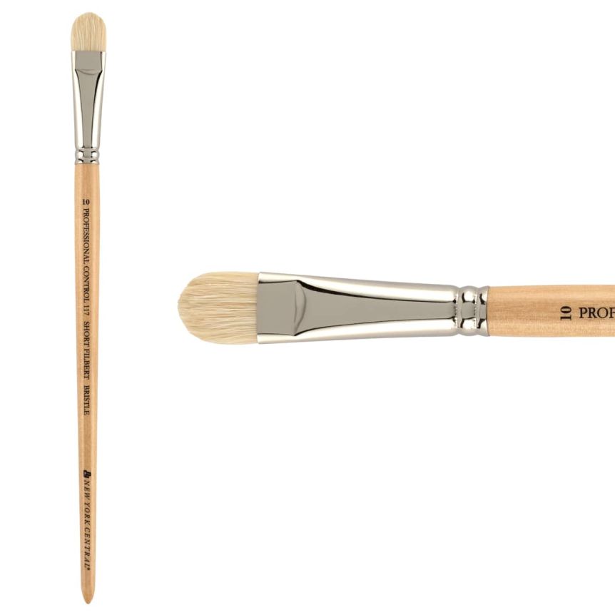 New York Central Pro Control Oil Brush, Series 117 Hog Bristle Short Filbert, size #10
