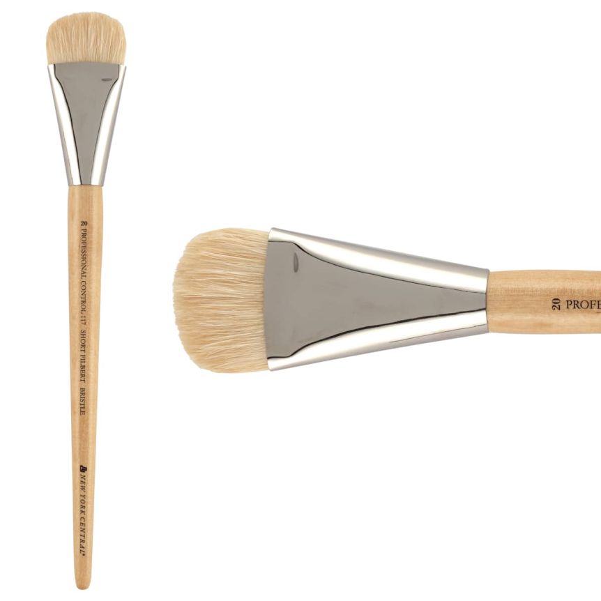 New York Central Pro Control Oil Brush, Series 117 Hog Bristle Short Filbert, size #20