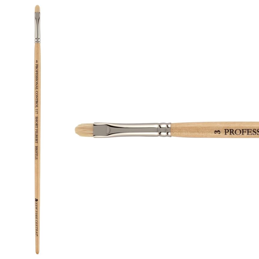New York Central Pro Control Oil Brush, Series 117 Hog Bristle Short Filbert, size #3