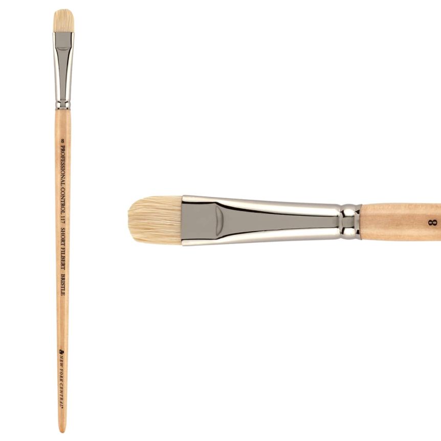 New York Central Pro Control Oil Brush, Series 117 Hog Bristle Short Filbert, size #8