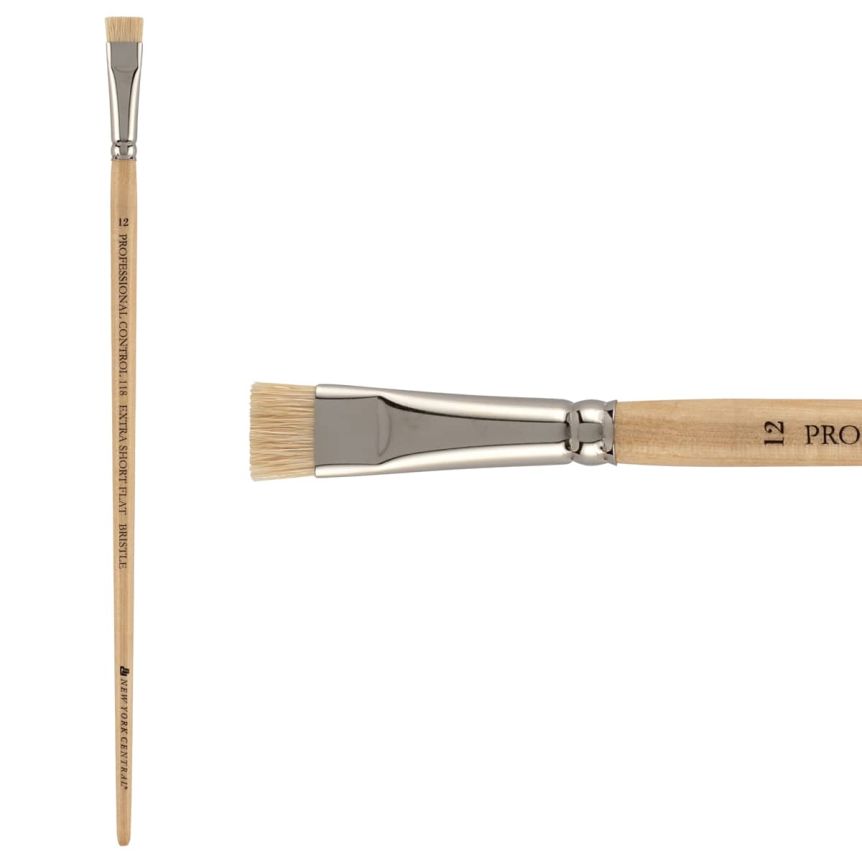 New York Central Pro Control Oil Brush, Series 118 Hog Bristle Extra Short Flat, size #12
