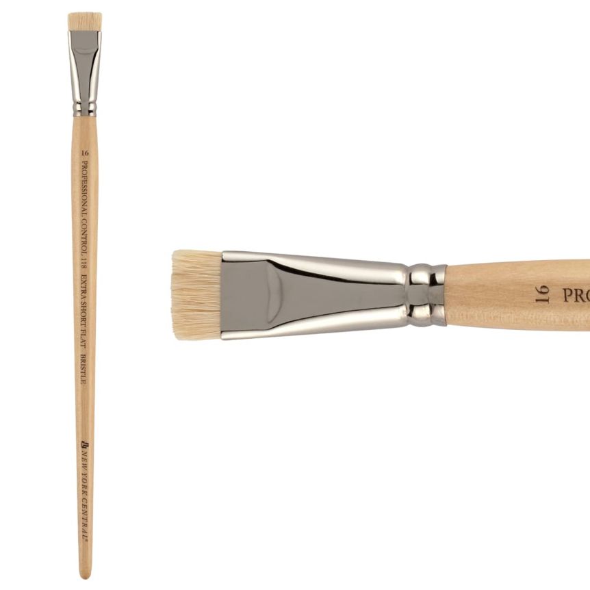 New York Central Pro Control Oil Brush, Series 118 Hog Bristle Extra Short Flat, size #16