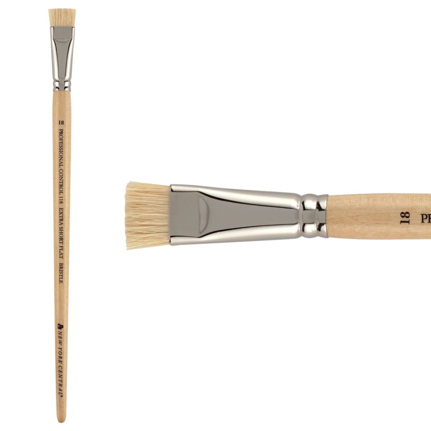 New York Central Pro Control Oil Brush, Series 118 Hog Bristle Extra Short Flat, size #18