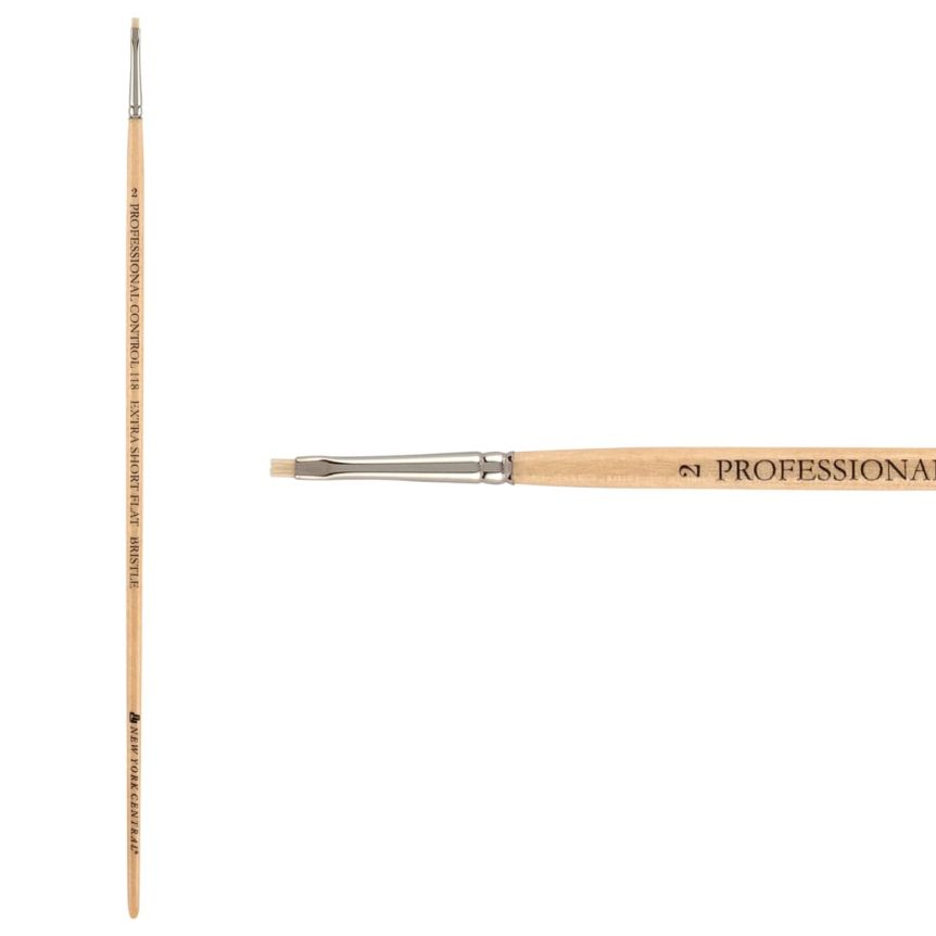 New York Central Pro Control Oil Brush, Series 118 Hog Bristle Extra Short Flat, size #2