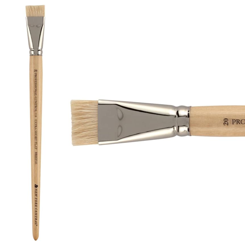 New York Central Pro Control Oil Brush, Series 118 Hog Bristle Extra Short Flat, size #20