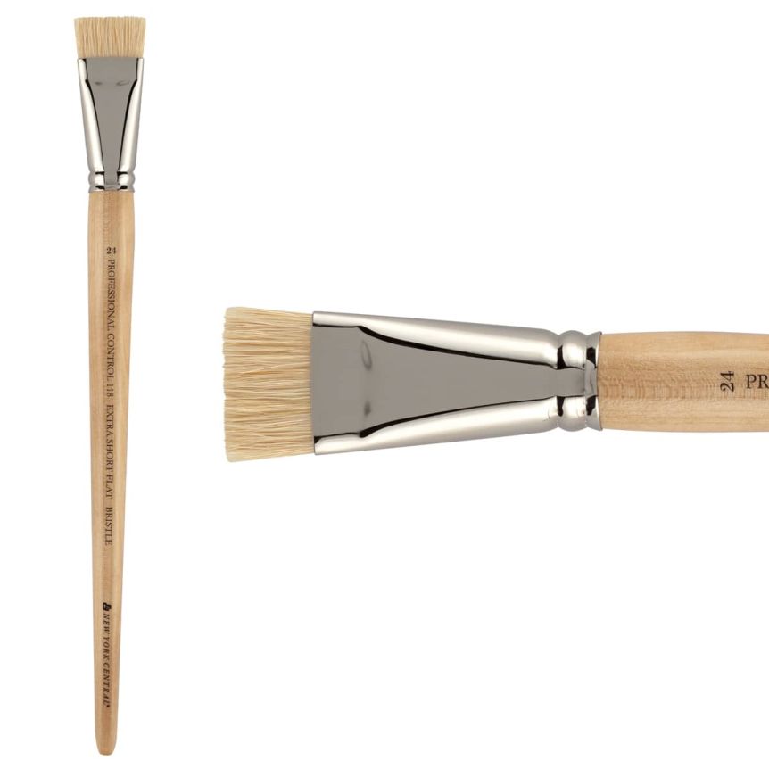 New York Central Pro Control Oil Brush, Series 118 Hog Bristle Extra Short Flat, size #24