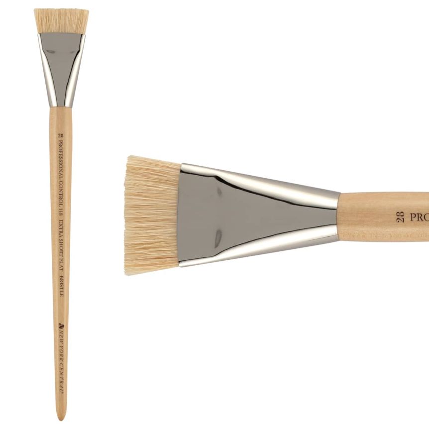 New York Central Pro Control Oil Brush, Series 118 Hog Bristle Extra Short Flat, size #28