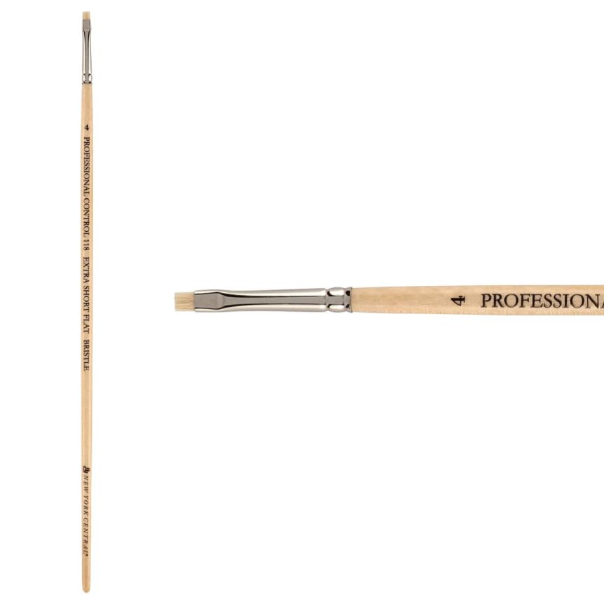 New York Central Pro Control Oil Brush, Series 118 Hog Bristle Extra Short Flat, size #4