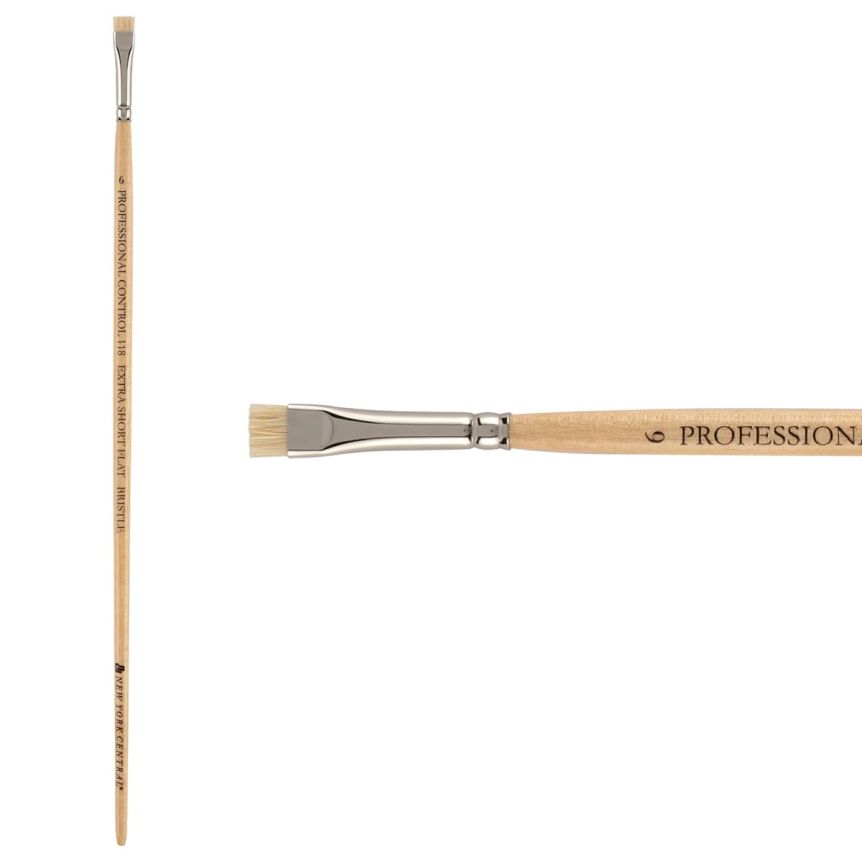 New York Central Pro Control Oil Brush, Series 118 Hog Bristle Extra Short Flat, size #6