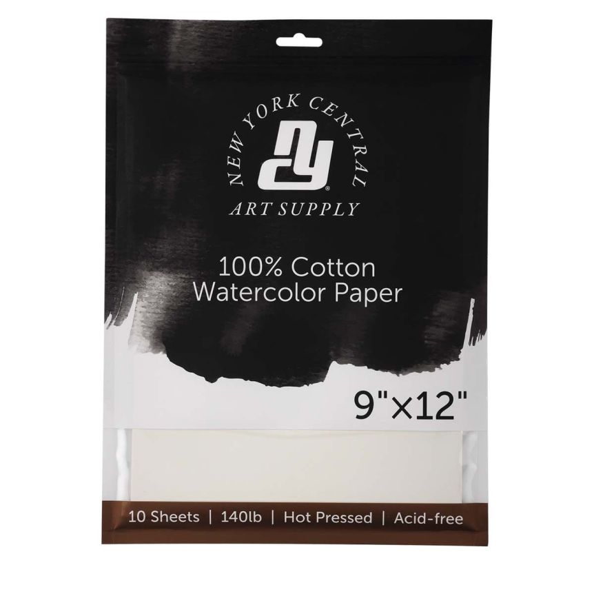 New York Central Watercolor Paper 140 lb Hot Press - 9 x 12 (10 Pack)