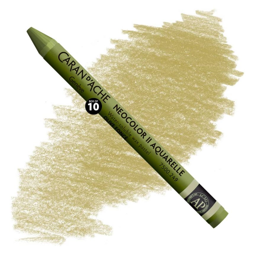  Caran d'Ache Neocolor II Water-Soluble Wax Pastels - Olive, No. 249 (Box of 10)