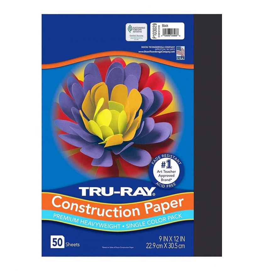 Tru-Ray Heavyweight Construction Paper, Black, 9" x 12", 50 Sheets