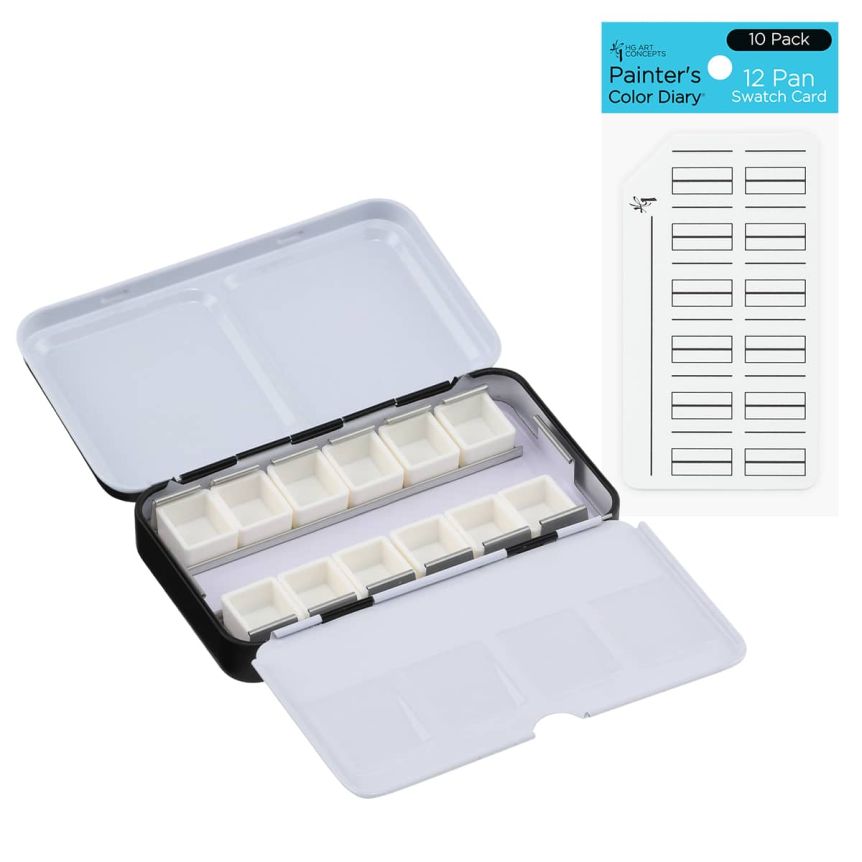 NY Central Empty Watercolor Palette, 12 pan size with 140 lb. Hot Pressed Swatch Cards