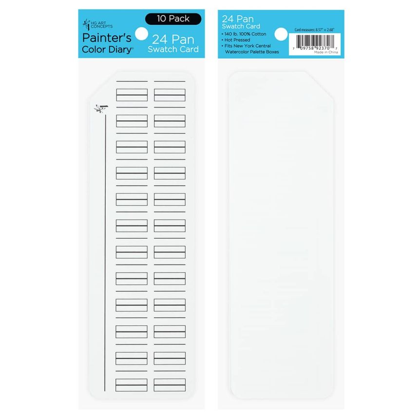 Painter’s Color Diary Watercolor Swatch Card - 24 pan size, Pack of 10