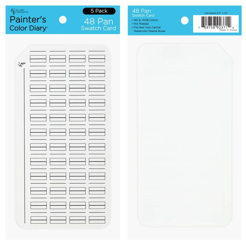 Painter’s Color Diary Watercolor Swatch Card - 48 pan size, Pack of 5