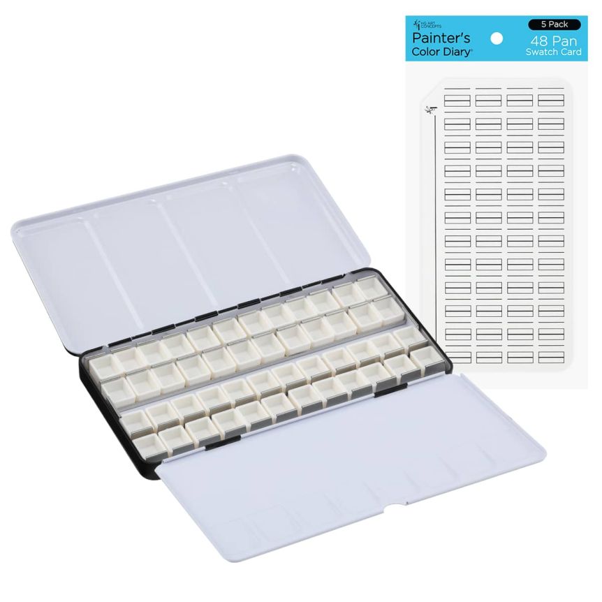 NY Central Empty Watercolor Palette, 48 pan size with 140 lb. Hot Pressed Swatch Cards