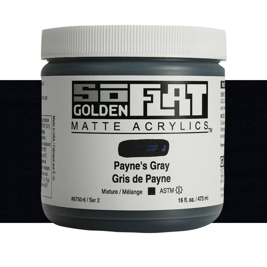 GOLDEN SoFlat Matte Acrylic - Payne's Gray, 16oz Jar