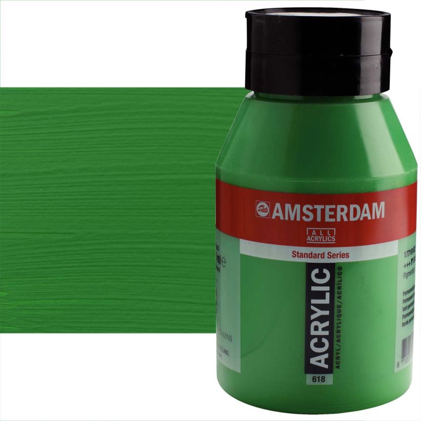 Amsterdam Standard Series Acrylic Paint - Permanent Green Light, 1 Liter Jar
