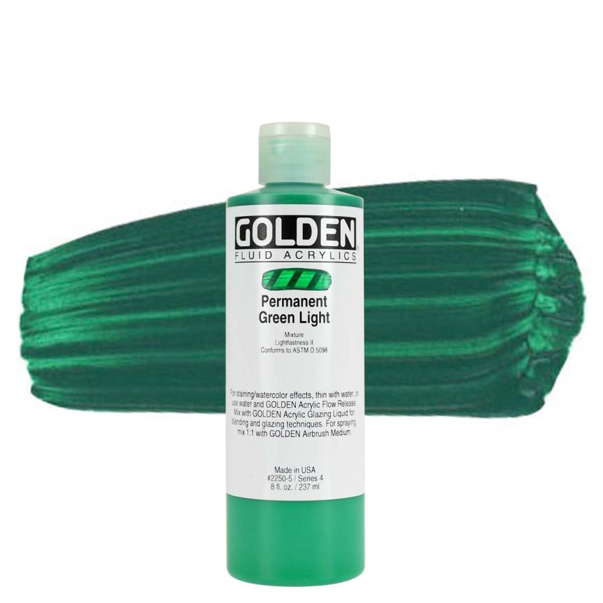 GOLDEN Fluid Acrylics Permanent Green Light, 8oz