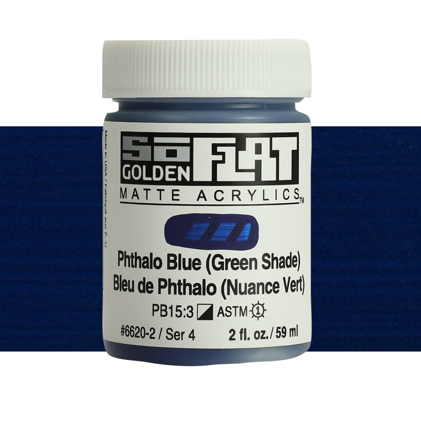 GOLDEN SoFlat Matte Acrylic - Phthalo Blue (Green Shade), 2oz Jar