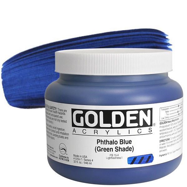 GOLDEN Heavy Body Acrylic 32 oz Jar - Phthalo Blue (Green Shade)