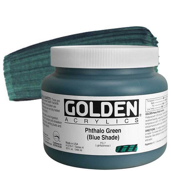 GOLDEN Heavy Body Acrylic 32 oz Jar - Phthalo Green (Blue Shade)