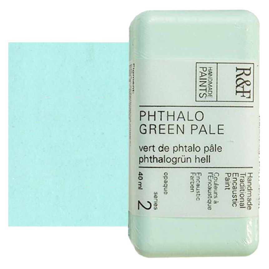R&F Encaustic Handmade Paint 40 ml Block - Phthalo Green Pale