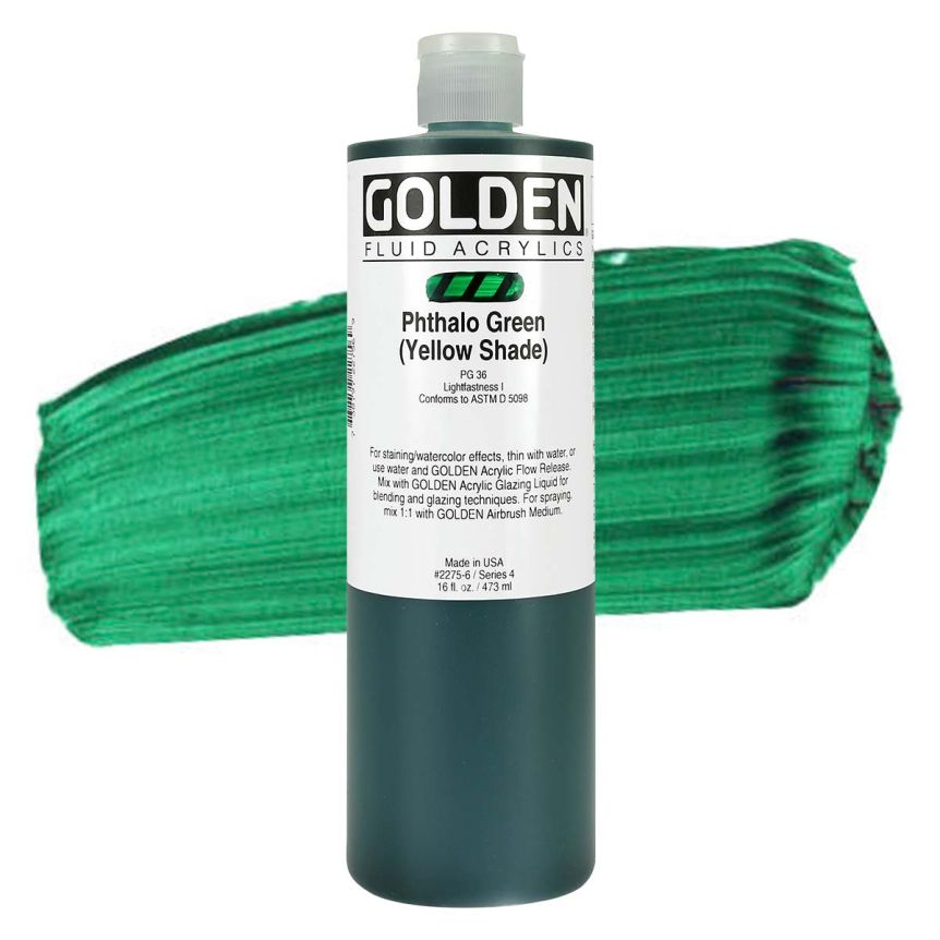 GOLDEN Fluid Acrylics Phthalo Green (Yellow Shade), 16oz