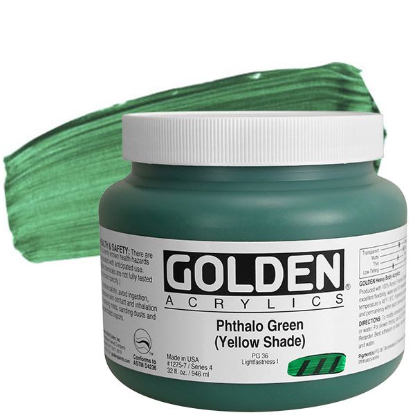 GOLDEN Heavy Body Acrylic 32 oz Jar - Phthalo Green (Yellow Shade)