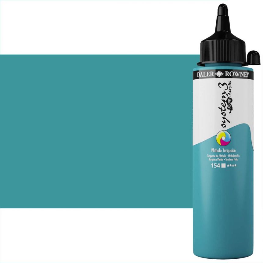 Daler-Rowney System 3 Fluid Acrylic, Phthalo Turquoise (250ml)
