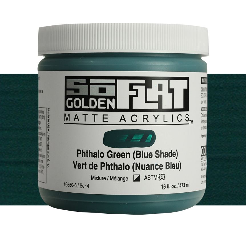 GOLDEN SoFlat Matte Acrylic - Phthalo Green (Blue Shade), 16oz Jar