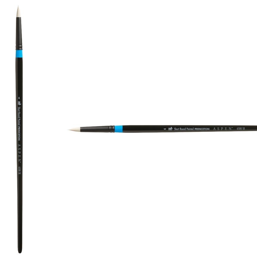 Princeton Aspen Series 6500 Synthetic Brush - Pointed Round, Long Handle, Size 4