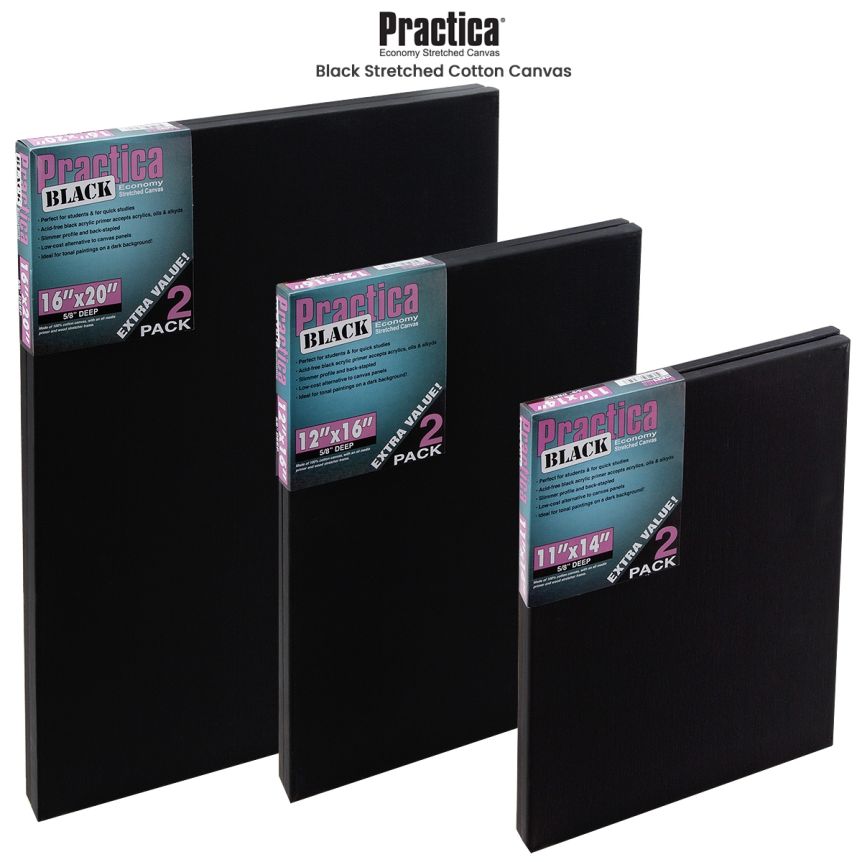 Practica Black Stretched Cotton Canvas Packs of 2 & 20