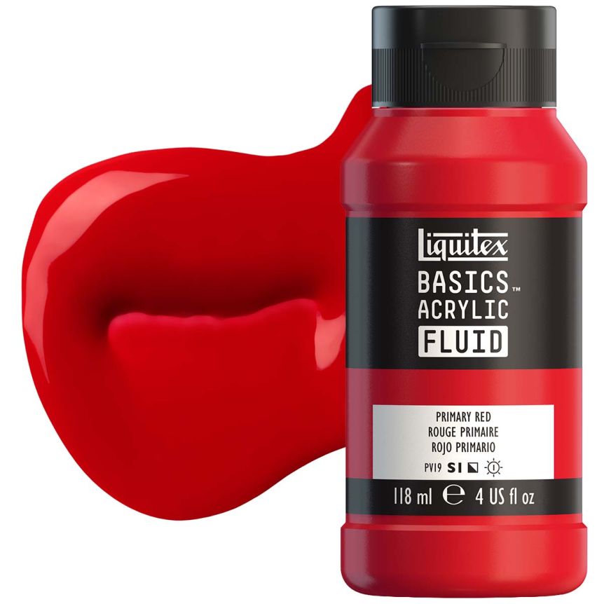Liquitex BASICS Acrylic Fluid - Primary Red, 4oz Bottle