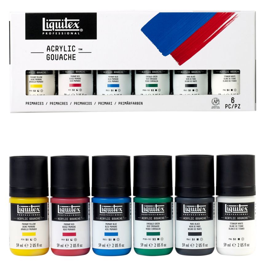 Liquitex Acrylic Gouache, Set of 6 Primary Colors, 59ml Bottles