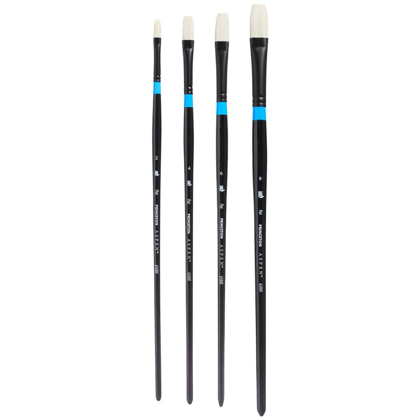 Princeton Aspen Series 6500 Synthetic Brush - Flats Set of 4, Long Handle