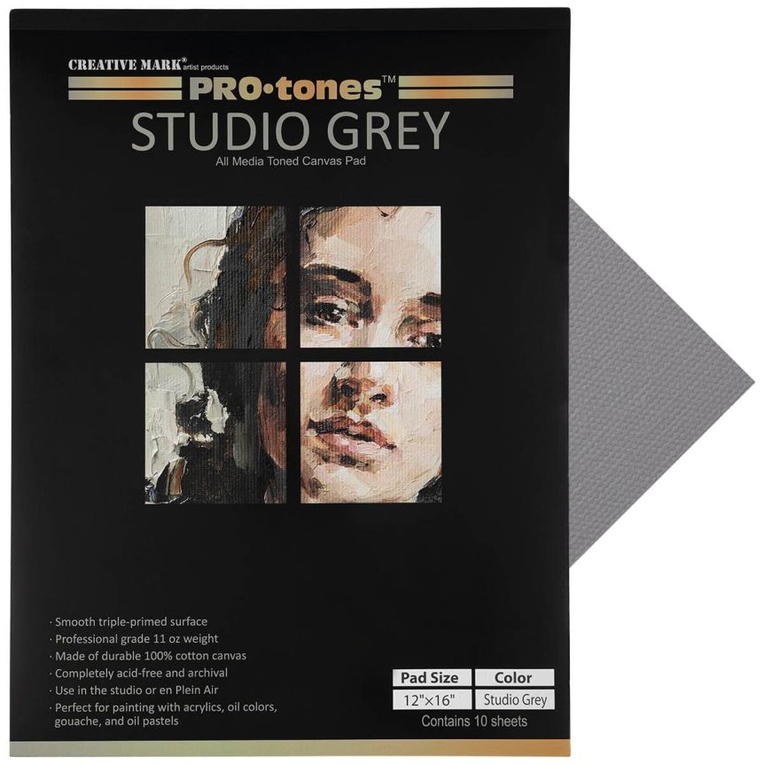 Pro-Tones Toned Canvas Pad - 12”x16” Studio Grey, 10 Sheets